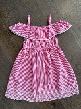 Girls Penelope Mack pink & white striped dress. Size:4T. Gently Used.